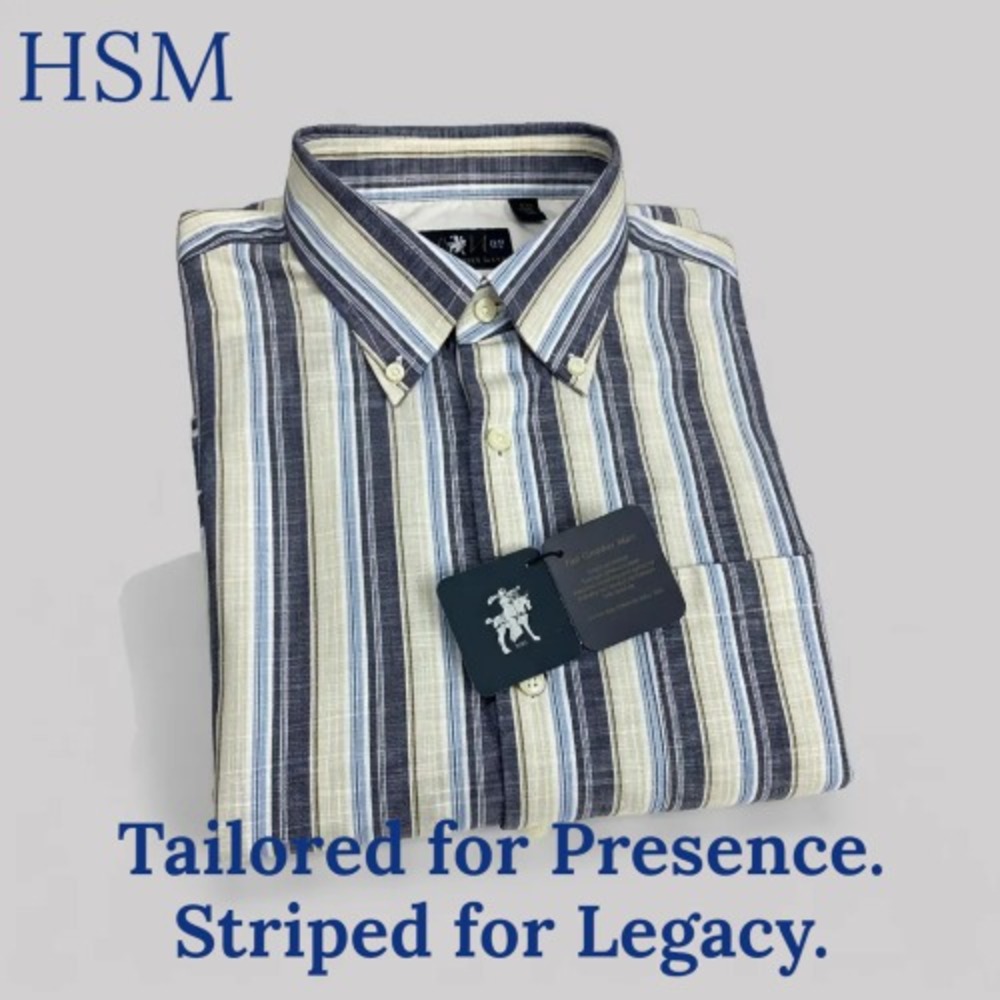 Hart Schaffner Marx Men's XL Blue Striped Shirt – 100% Cotton, Box Pleat, Tailor